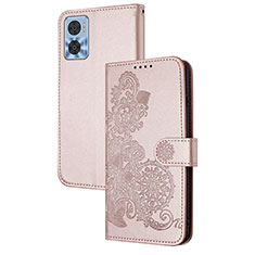 Handytasche Stand Schutzhülle Flip Leder Hülle Blumen Y01X für Motorola Moto E22 Rosegold