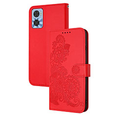 Handytasche Stand Schutzhülle Flip Leder Hülle Blumen Y01X für Motorola Moto E22 Rot