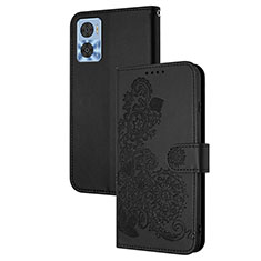 Handytasche Stand Schutzhülle Flip Leder Hülle Blumen Y01X für Motorola Moto E22 Schwarz