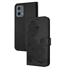 Handytasche Stand Schutzhülle Flip Leder Hülle Blumen Y01X für Motorola Moto G 5G (2023) Schwarz