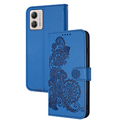 Handytasche Stand Schutzhülle Flip Leder Hülle Blumen Y01X für Motorola Moto G53 5G Blau