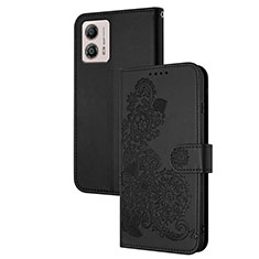 Handytasche Stand Schutzhülle Flip Leder Hülle Blumen Y01X für Motorola Moto G53y 5G Schwarz