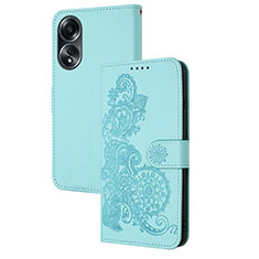 Handytasche Stand Schutzhülle Flip Leder Hülle Blumen Y01X für Oppo A18 Hellblau