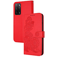 Handytasche Stand Schutzhülle Flip Leder Hülle Blumen Y01X für Oppo A55 5G Rot