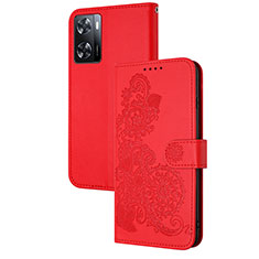 Handytasche Stand Schutzhülle Flip Leder Hülle Blumen Y01X für Oppo A57 4G Rot