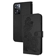 Handytasche Stand Schutzhülle Flip Leder Hülle Blumen Y01X für Oppo A57 4G Schwarz