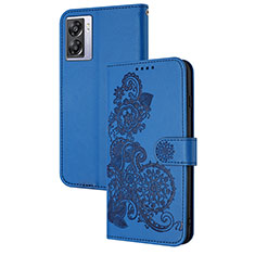 Handytasche Stand Schutzhülle Flip Leder Hülle Blumen Y01X für Oppo A57 5G Blau