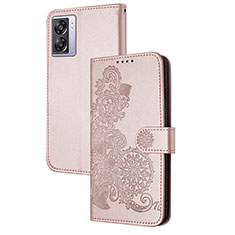 Handytasche Stand Schutzhülle Flip Leder Hülle Blumen Y01X für Oppo A57 5G Rosegold