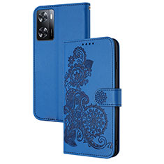 Handytasche Stand Schutzhülle Flip Leder Hülle Blumen Y01X für Oppo A77 4G Blau