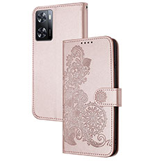 Handytasche Stand Schutzhülle Flip Leder Hülle Blumen Y01X für Oppo A77 4G Rosegold