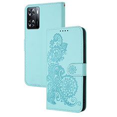 Handytasche Stand Schutzhülle Flip Leder Hülle Blumen Y01X für Oppo A77s Hellblau