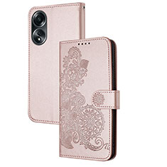 Handytasche Stand Schutzhülle Flip Leder Hülle Blumen Y01X für Oppo A78 4G Rosegold