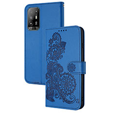 Handytasche Stand Schutzhülle Flip Leder Hülle Blumen Y01X für Oppo A94 5G Blau