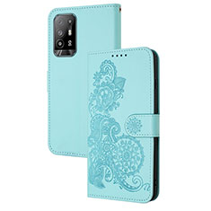 Handytasche Stand Schutzhülle Flip Leder Hülle Blumen Y01X für Oppo A94 5G Hellblau