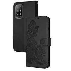 Handytasche Stand Schutzhülle Flip Leder Hülle Blumen Y01X für Oppo A94 5G Schwarz