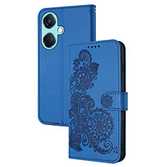 Handytasche Stand Schutzhülle Flip Leder Hülle Blumen Y01X für Oppo K11 5G Blau