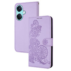 Handytasche Stand Schutzhülle Flip Leder Hülle Blumen Y01X für Oppo K11 5G Violett