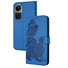 Handytasche Stand Schutzhülle Flip Leder Hülle Blumen Y01X für Oppo Reno10 5G Blau