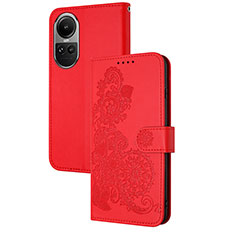 Handytasche Stand Schutzhülle Flip Leder Hülle Blumen Y01X für Oppo Reno10 5G Rot