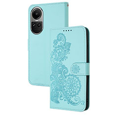 Handytasche Stand Schutzhülle Flip Leder Hülle Blumen Y01X für Oppo Reno10 Pro 5G Hellblau