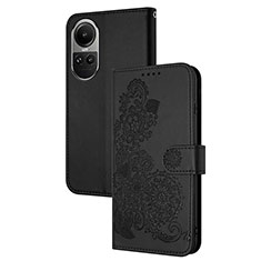 Handytasche Stand Schutzhülle Flip Leder Hülle Blumen Y01X für Oppo Reno10 Pro 5G Schwarz