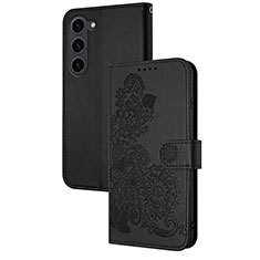 Handytasche Stand Schutzhülle Flip Leder Hülle Blumen Y01X für Samsung Galaxy S22 Plus 5G Schwarz