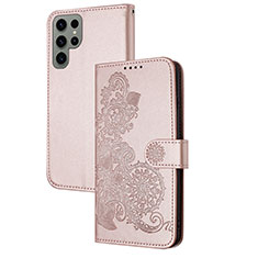 Handytasche Stand Schutzhülle Flip Leder Hülle Blumen Y01X für Samsung Galaxy S22 Ultra 5G Rosegold