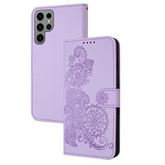 Handytasche Stand Schutzhülle Flip Leder Hülle Blumen Y01X für Samsung Galaxy S22 Ultra 5G Violett