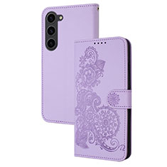 Handytasche Stand Schutzhülle Flip Leder Hülle Blumen Y01X für Samsung Galaxy S23 5G Violett
