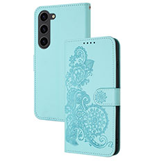 Handytasche Stand Schutzhülle Flip Leder Hülle Blumen Y01X für Samsung Galaxy S23 Plus 5G Hellblau