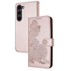 Handytasche Stand Schutzhülle Flip Leder Hülle Blumen Y01X für Samsung Galaxy S23 Plus 5G Rosegold