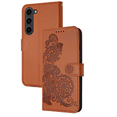 Handytasche Stand Schutzhülle Flip Leder Hülle Blumen Y01X für Samsung Galaxy S24 5G Braun