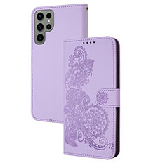 Handytasche Stand Schutzhülle Flip Leder Hülle Blumen Y01X für Samsung Galaxy S24 Ultra 5G Violett