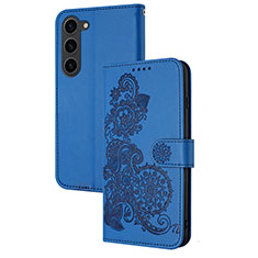 Handytasche Stand Schutzhülle Flip Leder Hülle Blumen Y01X für Samsung Galaxy S25 5G Blau