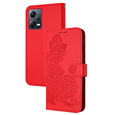 Handytasche Stand Schutzhülle Flip Leder Hülle Blumen Y01X für Xiaomi Redmi Note 12 5G Rot