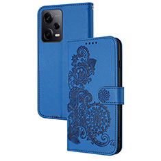 Handytasche Stand Schutzhülle Flip Leder Hülle Blumen Y01X für Xiaomi Redmi Note 12 Pro 5G Blau