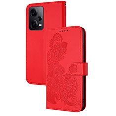 Handytasche Stand Schutzhülle Flip Leder Hülle Blumen Y01X für Xiaomi Redmi Note 12 Pro 5G Rot