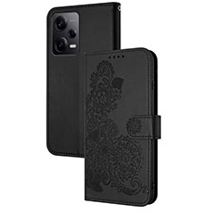 Handytasche Stand Schutzhülle Flip Leder Hülle Blumen Y01X für Xiaomi Redmi Note 12 Pro+ Plus 5G Schwarz