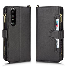 Handytasche Stand Schutzhülle Flip Leder Hülle BY2 für Sony Xperia 1 III Schwarz