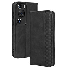 Handytasche Stand Schutzhülle Flip Leder Hülle BY4 für Huawei P60 Schwarz