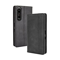 Handytasche Stand Schutzhülle Flip Leder Hülle BY4 für Sony Xperia 1 III Schwarz