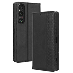 Handytasche Stand Schutzhülle Flip Leder Hülle BY4 für Sony Xperia 1 V Schwarz