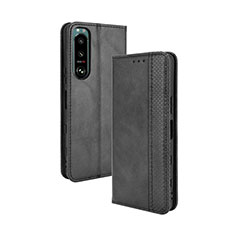 Handytasche Stand Schutzhülle Flip Leder Hülle BY4 für Sony Xperia 5 III Schwarz