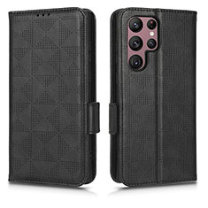 Handytasche Stand Schutzhülle Flip Leder Hülle C02X für Samsung Galaxy S22 Ultra 5G Schwarz