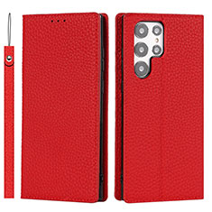 Handytasche Stand Schutzhülle Flip Leder Hülle D01T für Samsung Galaxy S22 Ultra 5G Rot