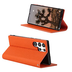 Handytasche Stand Schutzhülle Flip Leder Hülle D02T für Samsung Galaxy S21 Ultra 5G Orange