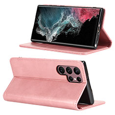 Handytasche Stand Schutzhülle Flip Leder Hülle D04T für Samsung Galaxy S23 Ultra 5G Rosa