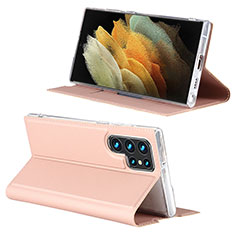 Handytasche Stand Schutzhülle Flip Leder Hülle D06T für Samsung Galaxy S21 Ultra 5G Rosegold