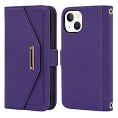 Handytasche Stand Schutzhülle Flip Leder Hülle D07T für Apple iPhone 15 Plus Violett