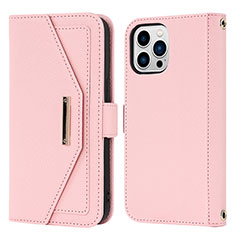 Handytasche Stand Schutzhülle Flip Leder Hülle D07T für Apple iPhone 16 Pro Rosegold